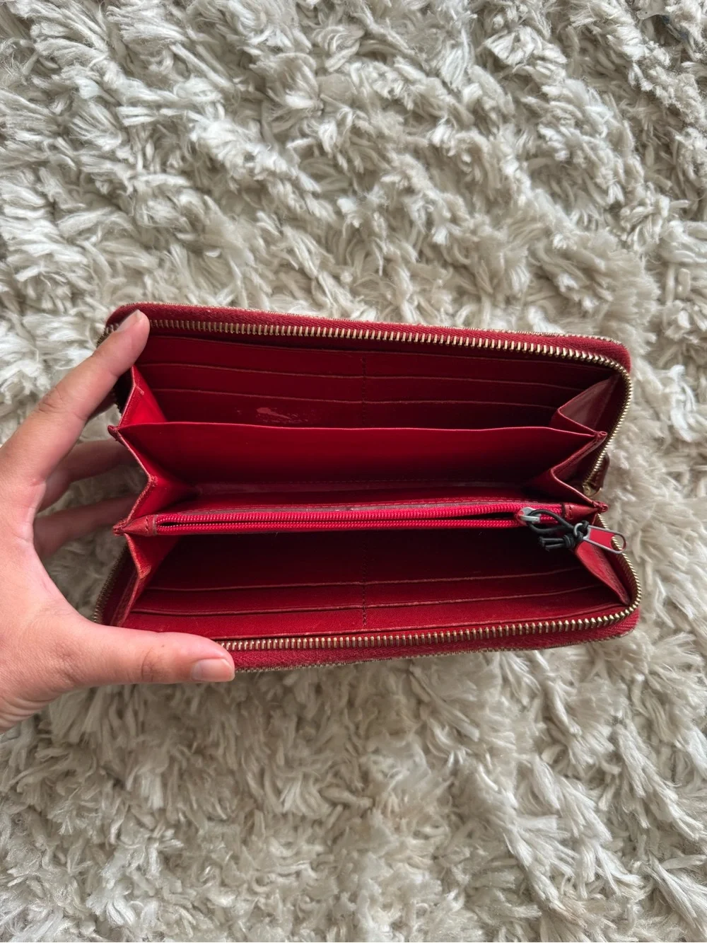 Dooney & Bourke Beige Canvas Wallet with Red Trim